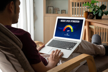 Computer software evaluating website loading speed. Concept of improving website loading speed...
