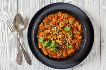 healthy zucchini stew in tomato sauce, top view