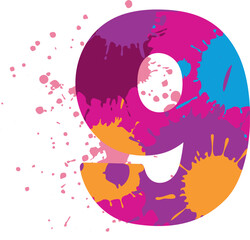 Nine shape with color spray. Paint splash texture