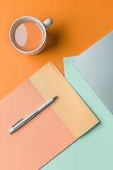 A cup of coffee and a notebook on a table, perfect setting for writing or thinking