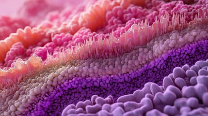 healthy intestinal wall, displaying its villi