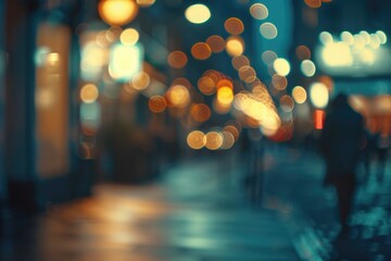 A blurry photo of a city street at night with various streetlights and cars