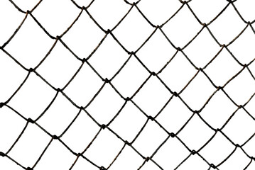 Fototapeta premium The texture of the metal mesh. Torn, destroyed, broken metal mesh on a white background