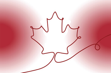  Canadian flag art background with maple leaf. Simple vector web banner. One continuous line drawing. abstract modern Canada flag, holiday, patriotism. Canada Day .national flag vector illustration