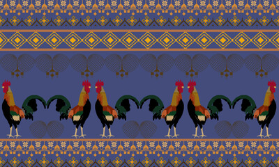 traditional Thai style painting, Thai seamless rooster pattern fabric 