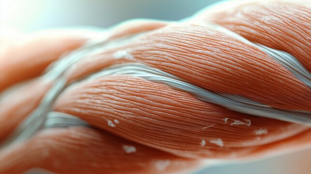 trigger point in a muscle fiber, highlighting its striated appearance
