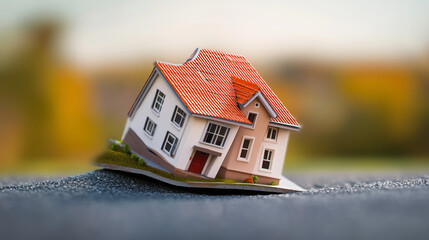 Photorealistic house during an earthquake with blurred motion effect
