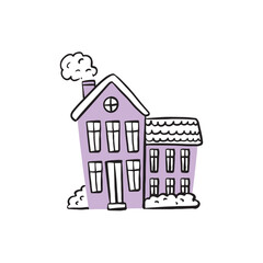 Hand drawn flat vector illustration of house in childish style, isolated elements. Concept for textile patter, nursery design, map design, childish