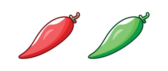 Green and red Chili Pepper Icon Set for Food, Spice, and Spicy Designs vector