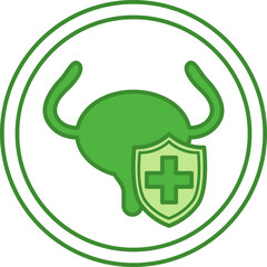 Green Label Protects Urinary Tract. Vector Icon. Cat's Food Properties. Food Packaging Sticker