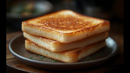 Crispy Toasted Bread Slices on a Plate