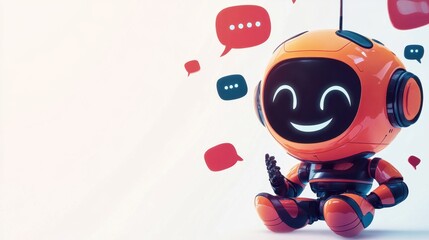 Obraz premium Chatbot assistant AI among bubble speech waits for prompts to help with work