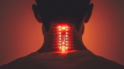 Chip as an implant on the neck, a vision of the cybernetic future of the human species