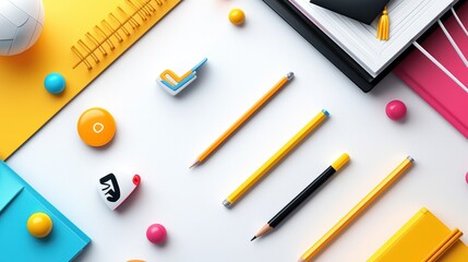 Flyer for a back-to-school event, featuring icons of books, pencils, and graduation caps with space for event details and educational highlights.