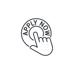Apply now.Finger cursor, click round button.Vector linear icon isolated on white background. 