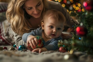 A mother and child scene at Christmas time