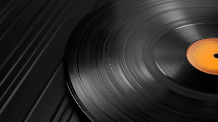 A close-up of a vinyl record sitting on a black surface, ideal for music-themed designs