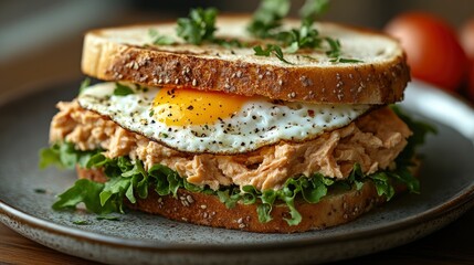 Delicious Egg and Tuna Sandwich on a Plate