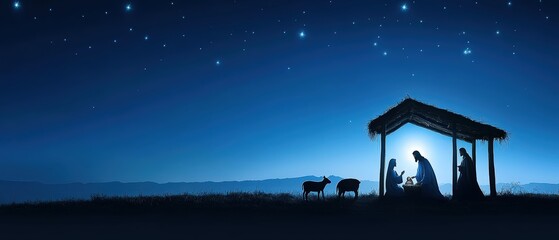 Fototapeta premium A nativity scene with a man, woman, and baby Jesus in a manger