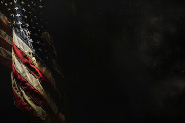 A flag with stars and stripes is shown on a black background