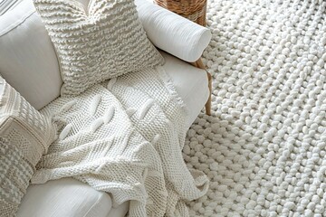 Aerial shot of a white carpet, showcasing its clean texture and comforting design in a home setting.