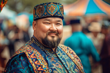 Obraz premium A man wearing a blue hat and a blue robe is smiling