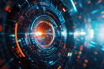 Obraz premium A futuristic design with blue and orange lights, suitable for tech or innovation concepts