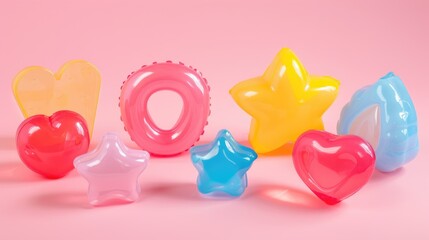 Obraz premium A group of plastic toys sit together in a compact arrangement, ideal for use in illustrations or designs where colorful toys are needed