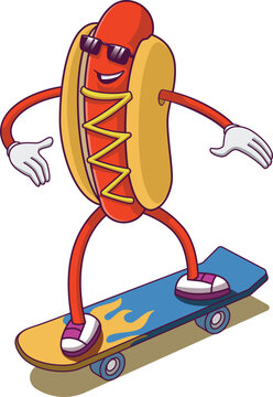 Hot Dog Character Riding a  Skateboard | Hot Dog Cartoon