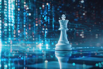 A single white chess piece sits atop a traditional chess board, perfect for illustrating strategy and competition