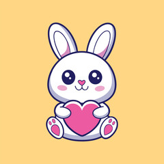 Cute Rabbit With Love Heart Cartoon Vector Icon Illustration.