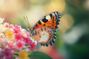 Obraz premium Close-up of monarch butterfly perched on vibrant flower in beautiful natural light for nature, wildlife, or environmental concepts focusing on insects and pollination
