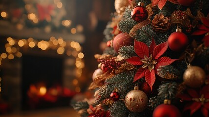 Christmas tree decorated for the new year and many gift boxes