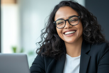 Happy young woman working remotely on a virtual video team meeting call, remote work and flexible culture concept. Inclusive and diverse dei workplace with a blasian african american businesswoman