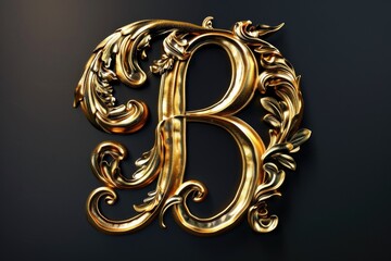 A close-up view of the capital letter B in gold on a dark background