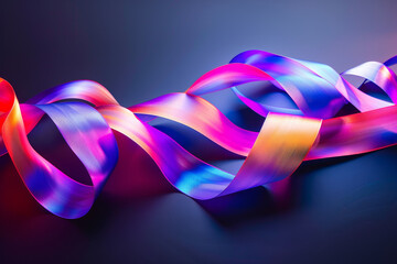 Obraz premium A colorful ribbon is shown in a photo with a blue background