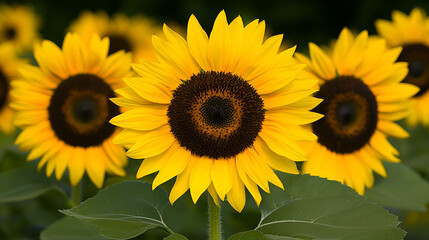 Obraz premium Sunflowers in full bloom during summer, creating a vibrant field of yellow blossoms against a lush green backdrop