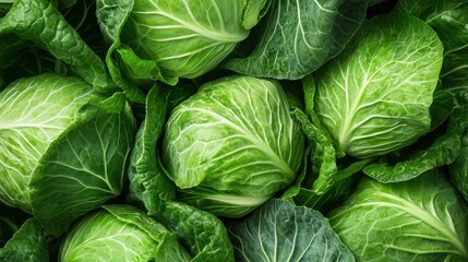 Obraz premium A vibrant image of freshly harvested green cabbages, showcasing their lush texture and readiness for sale in an organic market, symbolizing freshness and health.