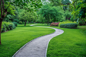 Fototapeta premium A park with a winding path and trees