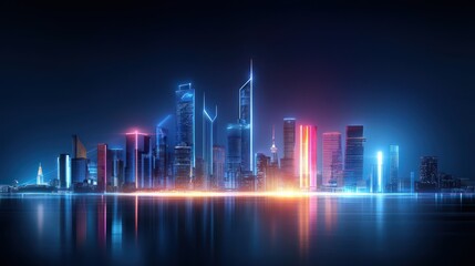 Night city skyline with glowing lights and tall buildings, creating a captivating urban nightscape.