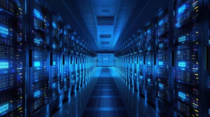 Row of servers in a modern data center facility