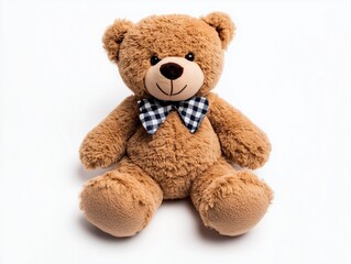 Obraz premium Soft teddy bear toy sitting against blank background, inviting warmth comfort. AI generated