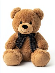 Obraz premium Soft teddy bear toy sitting against blank background, inviting warmth comfort. AI generated