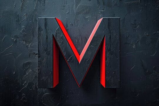 A close-up of a black letter M made up of red letters on a dark background, perfect for use in designs related to mystery or secret messages