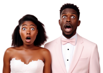 PNG African wedding surprised portrait.