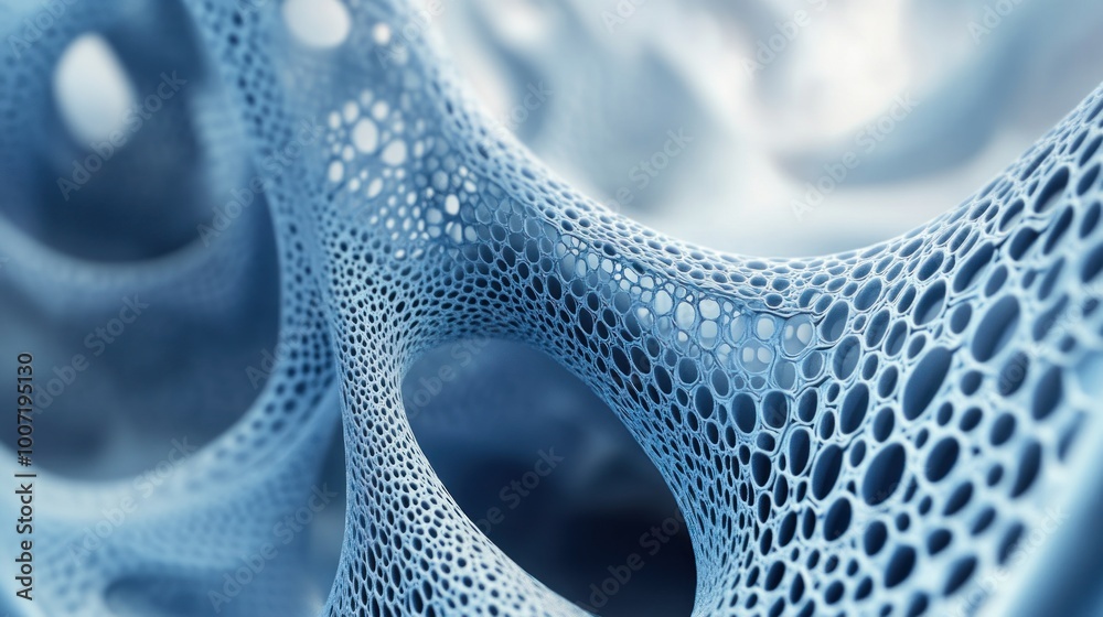 Wall mural abstract blue 3d textured surface with a complex network of interconnected circles, creating a futur
