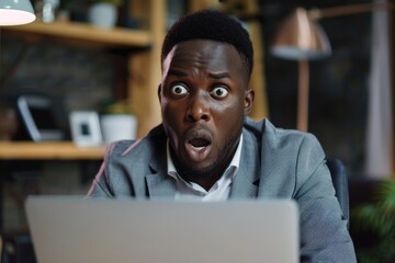 A person looking surprised while working on their computer