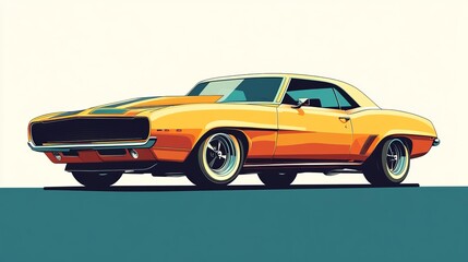 Naklejka premium A retro muscle car vector illustration, showcasing a classic design with bold lines and vibrant colors, capturing the essence of vintage automotive style.