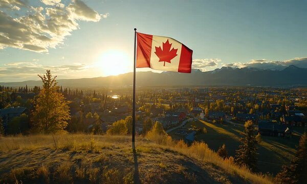 the flag of canada on the city of canada