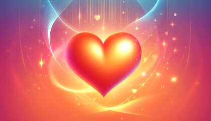 background with orange 3D heart in abstract style for banner or greeting card,generative ai